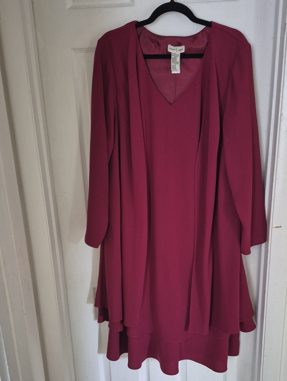 Studio 🖤 Raspberry Pink V-Neck Layered Women's Dress (1032)